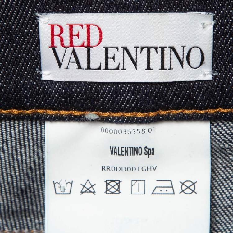 Pre Owned RED Valentino Dark Blue Denim Fringed Shorts S