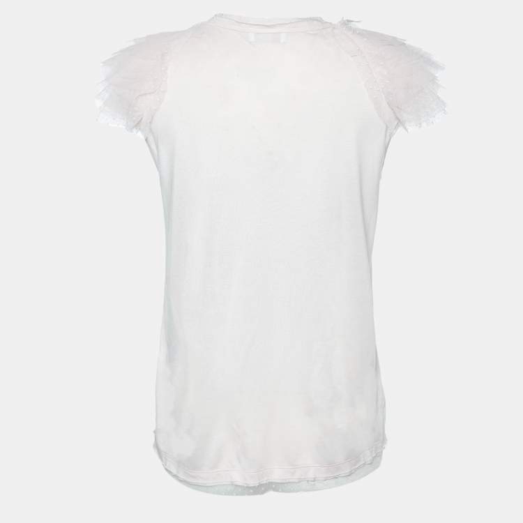 Pre Owned RED Valentino Pink Tulle Sleeve Jersey T-Shirt L