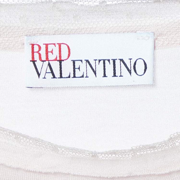 Pre Owned RED Valentino Pink Tulle Sleeve Jersey T-Shirt L