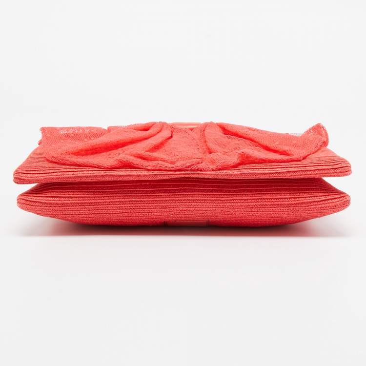 Pre Owned RED Valentino Coral Orange Raffia and Lace Bow Chain Bag