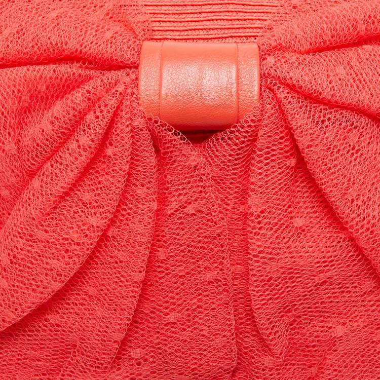 Pre Owned RED Valentino Coral Orange Raffia and Lace Bow Chain Bag