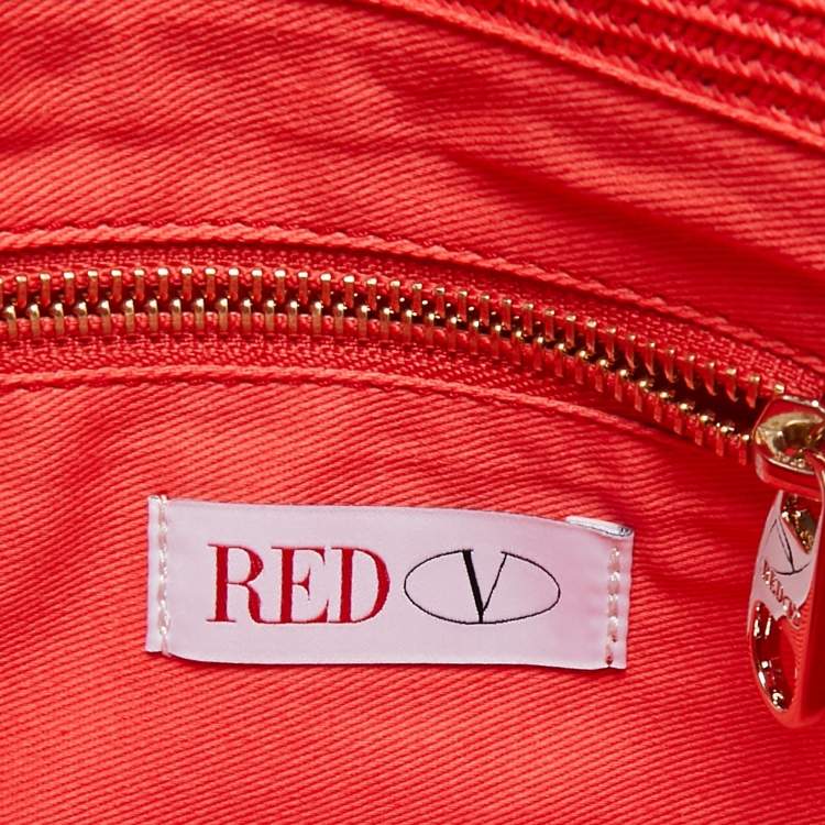 Pre Owned RED Valentino Coral Orange Raffia and Lace Bow Chain Bag