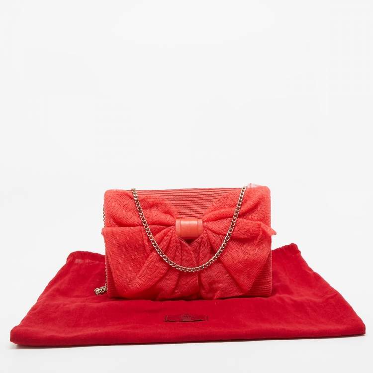 Pre Owned RED Valentino Coral Orange Raffia and Lace Bow Chain Bag