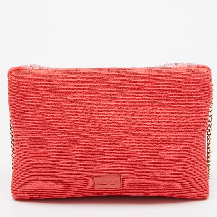 Pre Owned RED Valentino Coral Orange Raffia and Lace Bow Chain Bag