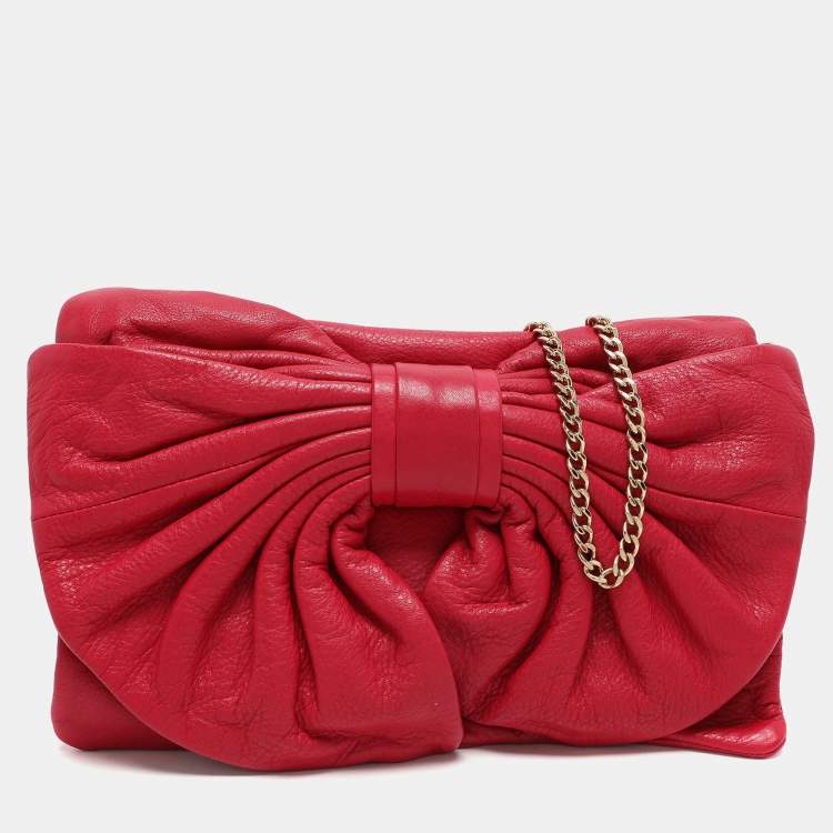 Pre Owned RED Valentino Red Leather Bow Flap Shoulder Bag