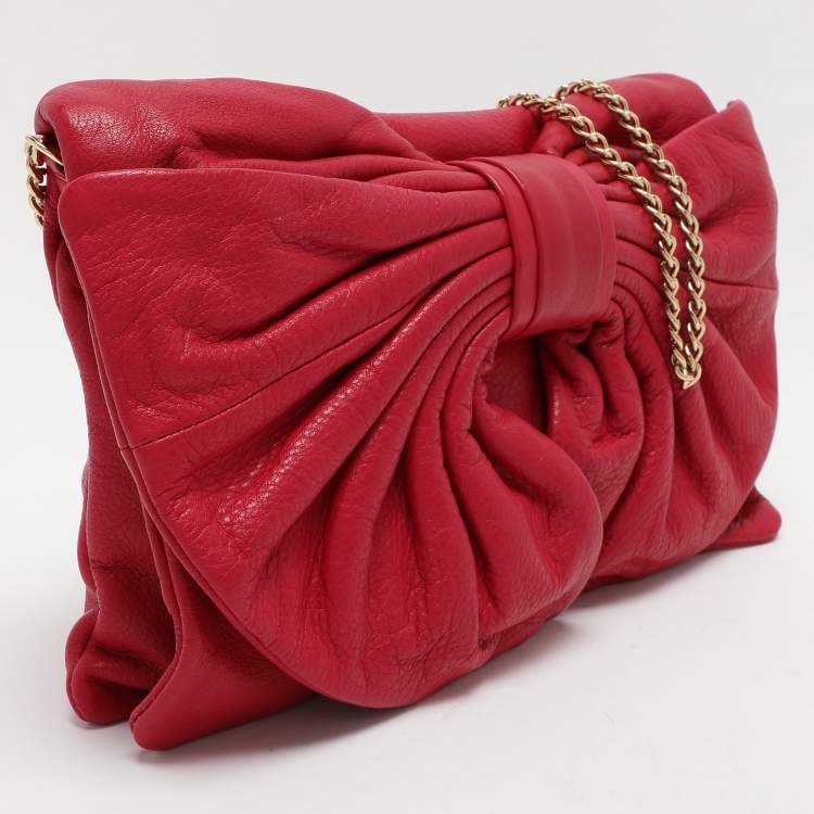 Pre Owned RED Valentino Red Leather Bow Flap Shoulder Bag