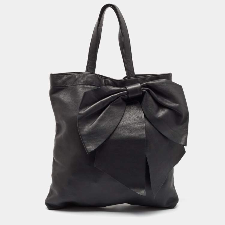 Pre Owned RED Valentino Black Leather Bow Tote