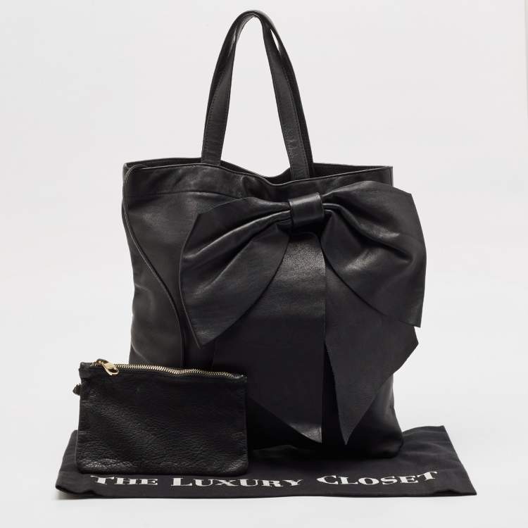 Pre Owned RED Valentino Black Leather Bow Tote