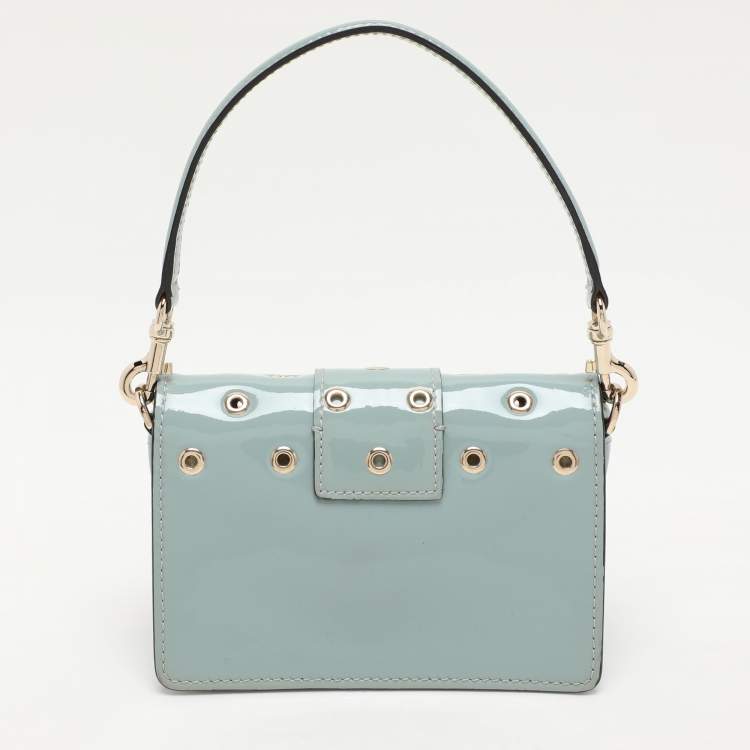 Pre Owned RED Valentino Dusky Blue Patent Leather Grommet Detailed Shoulder Bag