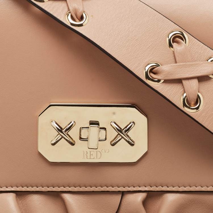Pre Owned RED Valentino Beige Leather Rock Ruffles Crossbody Bag