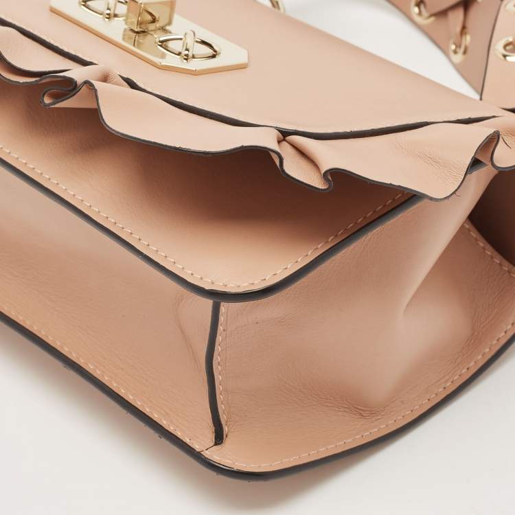 Pre Owned RED Valentino Beige Leather Rock Ruffles Crossbody Bag