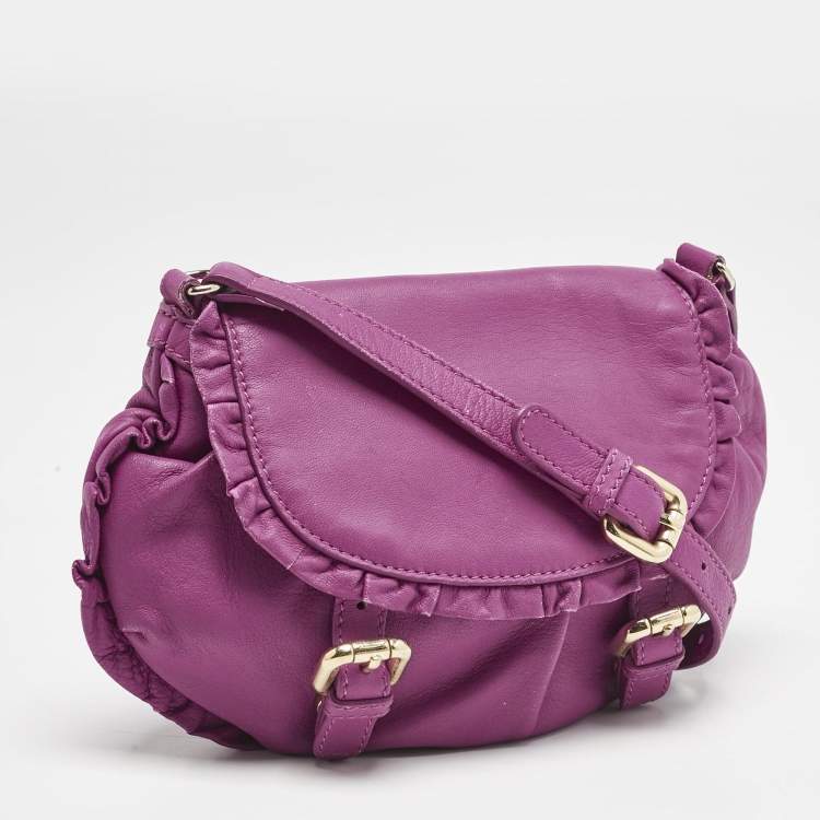 Pre Owned RED Valentino Pink Magenta Leather Ruffle Flap Crossbody Bag
