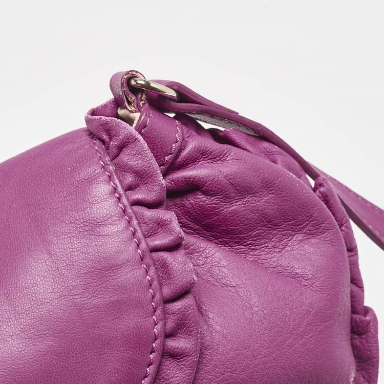 Pre Owned RED Valentino Pink Magenta Leather Ruffle Flap Crossbody Bag