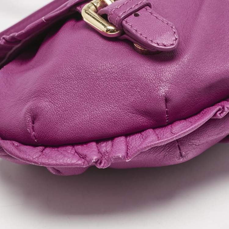Pre Owned RED Valentino Pink Magenta Leather Ruffle Flap Crossbody Bag