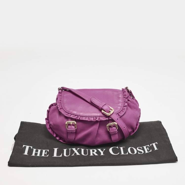 Pre Owned RED Valentino Pink Magenta Leather Ruffle Flap Crossbody Bag