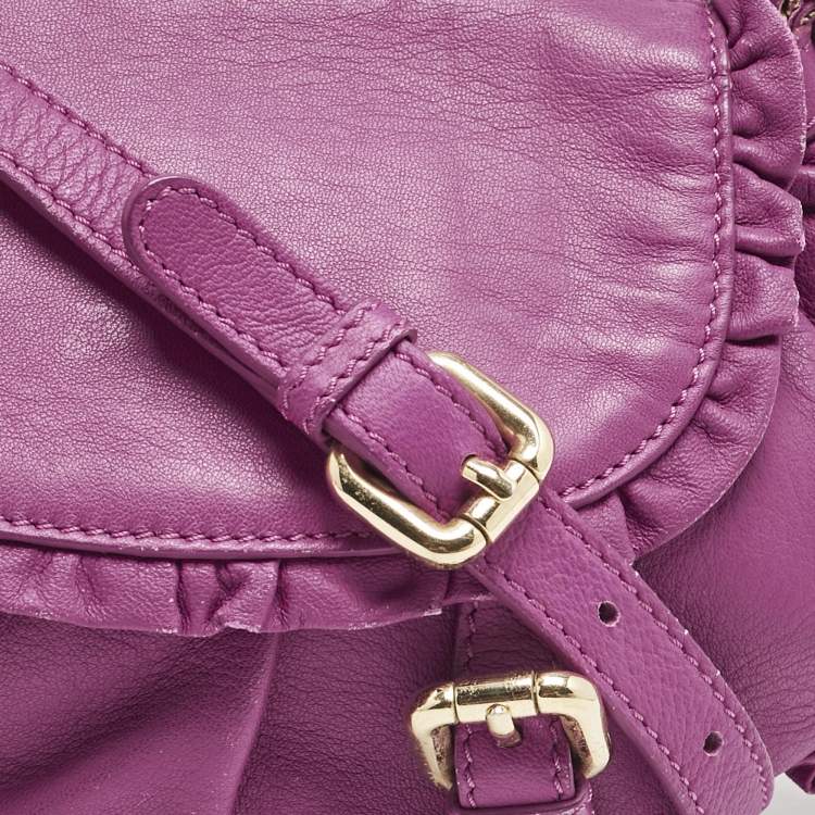Pre Owned RED Valentino Pink Magenta Leather Ruffle Flap Crossbody Bag