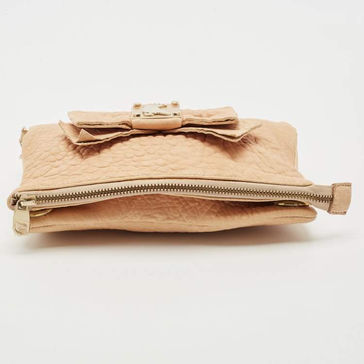 Pre Owned RED Valentino Beige Leather Bow Fold Over Chain Shoulder Bag