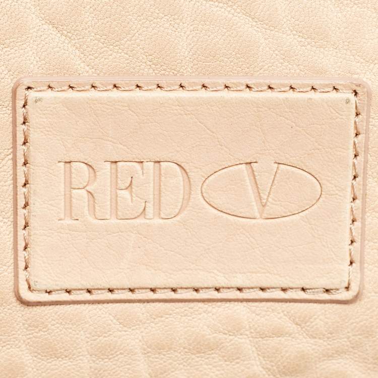 Pre Owned RED Valentino Beige Leather Bow Fold Over Chain Shoulder Bag