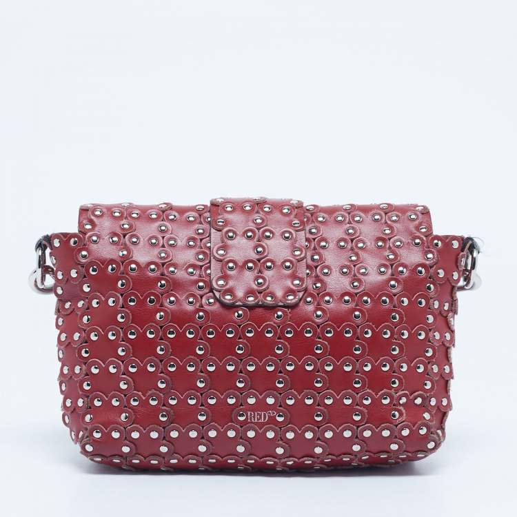 Pre Owned RED Valentino Red Leather Flower Puzzle Shoulder Bag