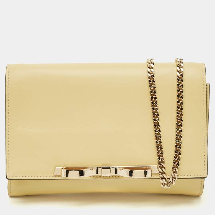 Pre Owned RED Valentino Light Yellow Leather Bow Chain Clutch