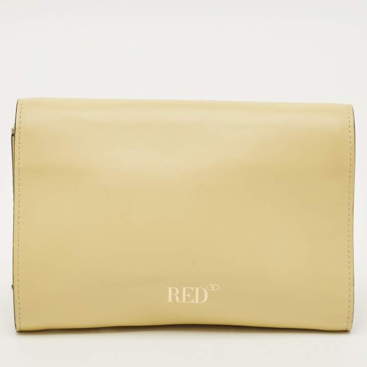 Pre Owned RED Valentino Light Yellow Leather Bow Chain Clutch