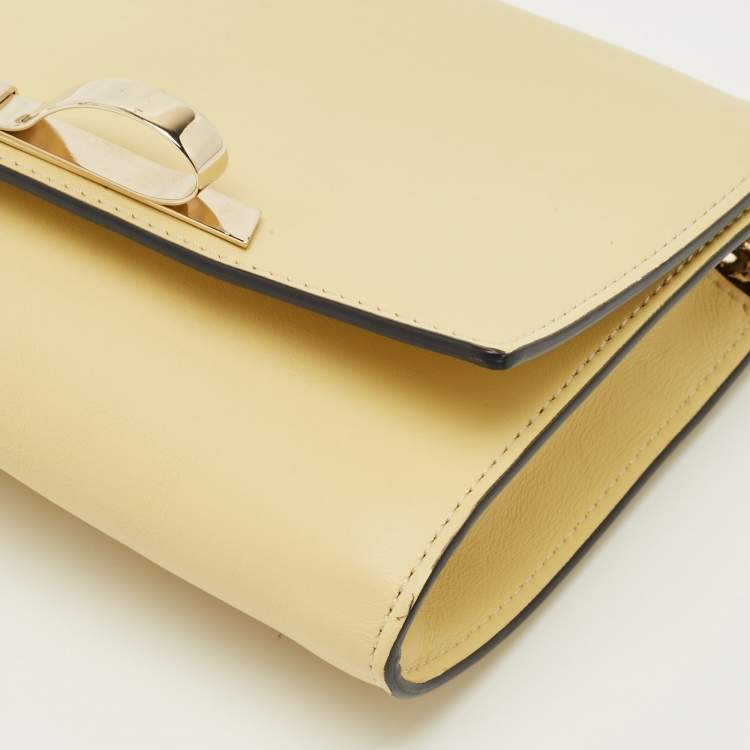 Pre Owned RED Valentino Light Yellow Leather Bow Chain Clutch