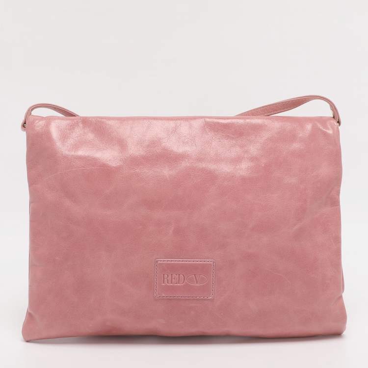 Pre Owned حقيبة كروس بودي فالنتينو أحمر جلد وردي بنقشة فيونكة