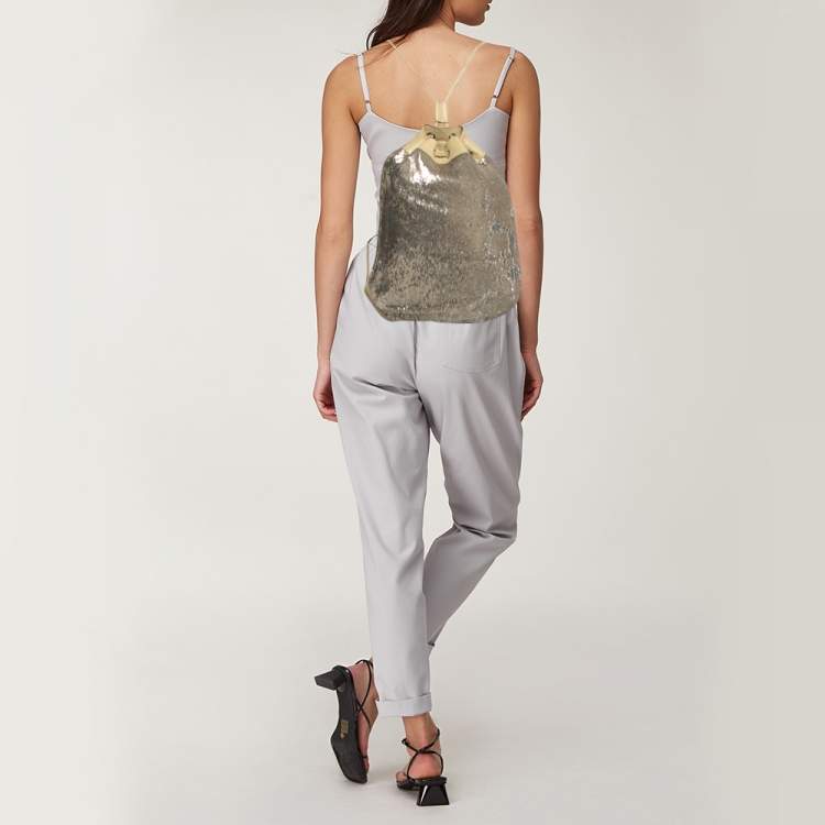 مملوكة مسبقًا RED Valentino Small Gold/Cream Sequins Drawstring Backpack