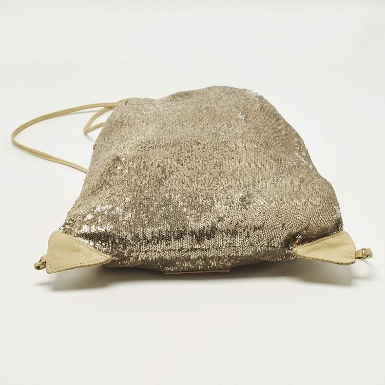 مملوكة مسبقًا RED Valentino Small Gold/Cream Sequins Drawstring Backpack