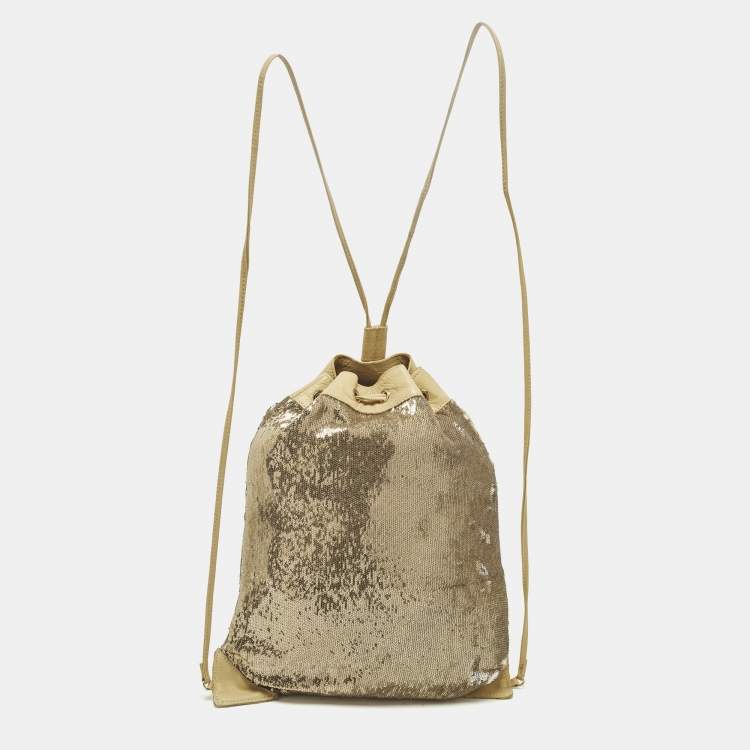 مملوكة مسبقًا RED Valentino Small Gold/Cream Sequins Drawstring Backpack