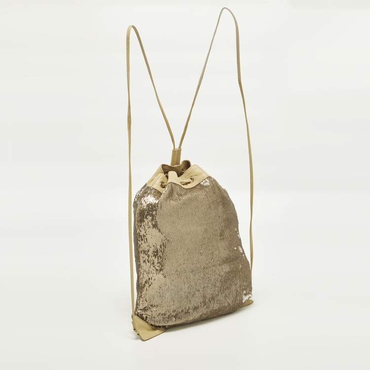 مملوكة مسبقًا RED Valentino Small Gold/Cream Sequins Drawstring Backpack