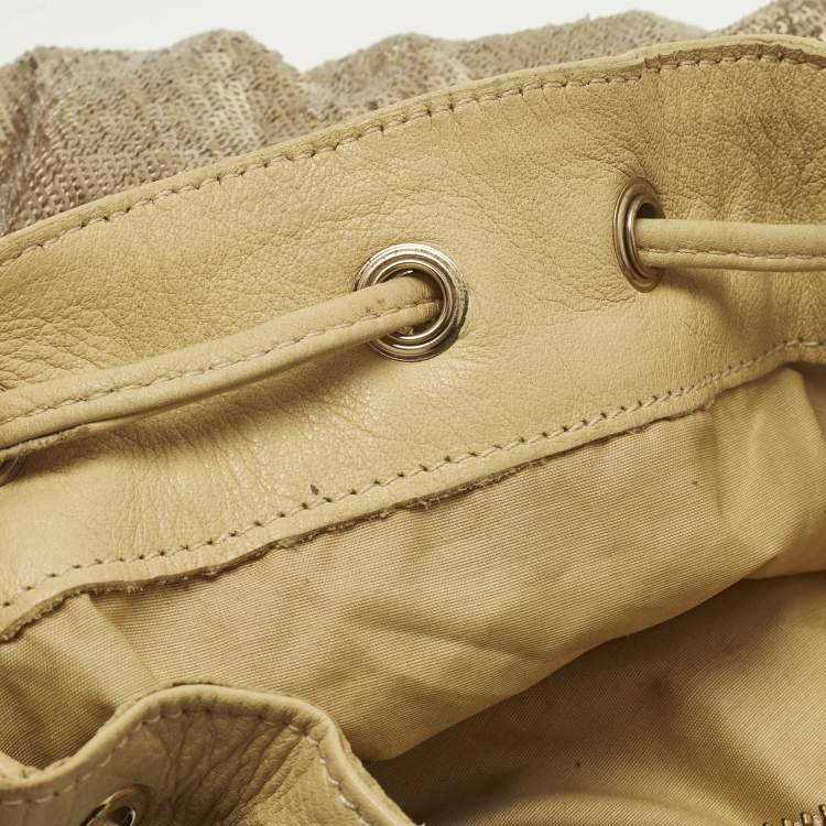 مملوكة مسبقًا RED Valentino Small Gold/Cream Sequins Drawstring Backpack