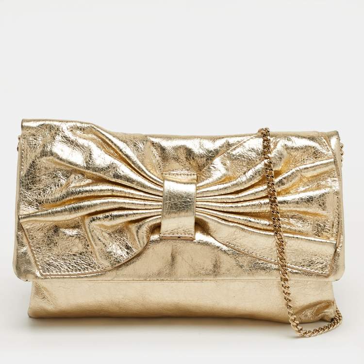 Pre Owned RED Valentino Bow Gold Leather Chain Clutch