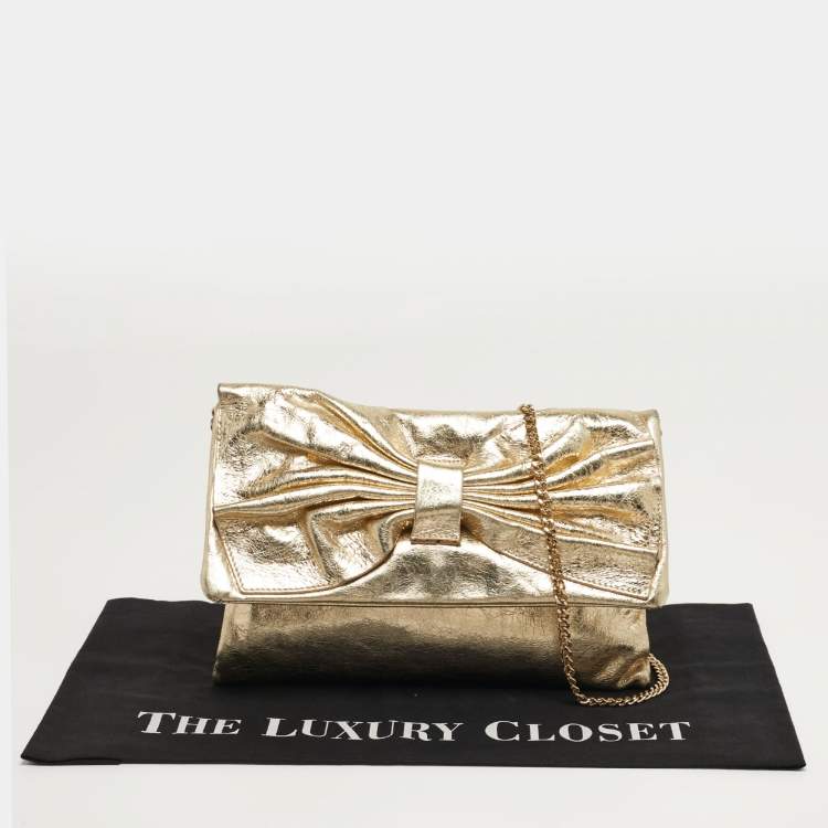 Pre Owned RED Valentino Bow Gold Leather Chain Clutch