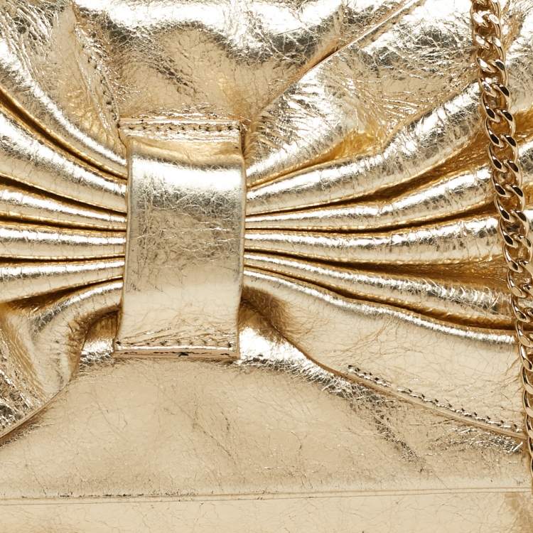 Pre Owned RED Valentino Bow Gold Leather Chain Clutch
