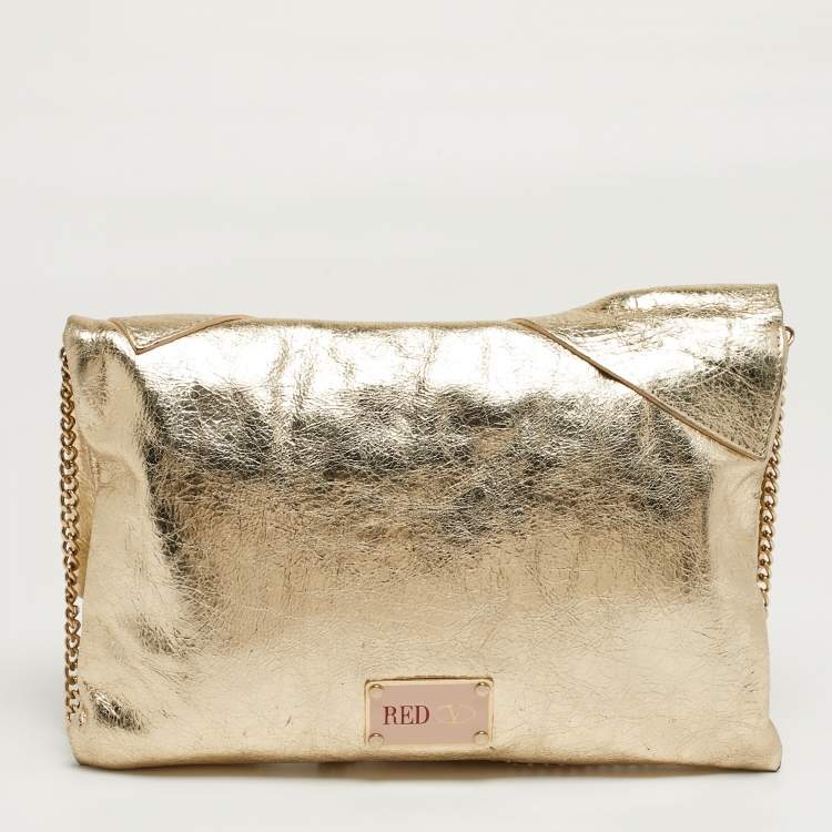 Pre Owned RED Valentino Bow Gold Leather Chain Clutch