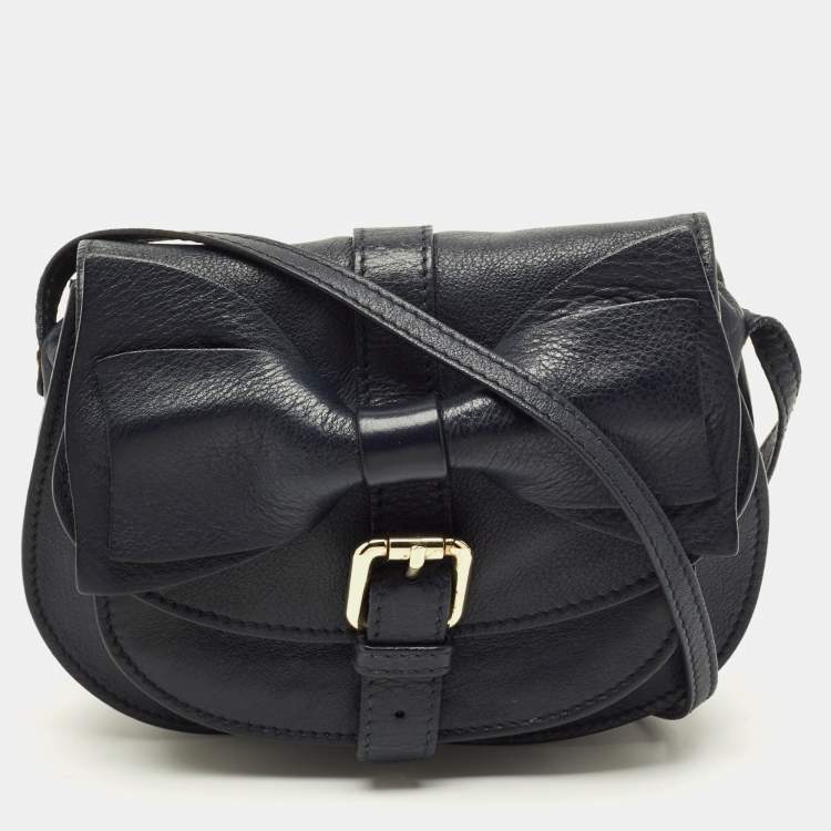 Pre Owned RED Valentino Bow Navy Blue Leather Crossbody Bag