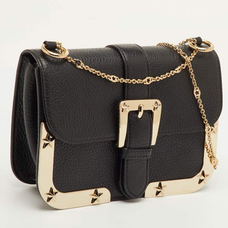 Pre Owned RED Valentino Black Leather Buckle Detail Chain Shoulder Bag