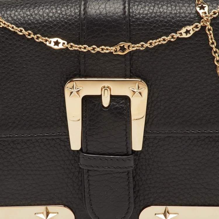 Pre Owned RED Valentino Black Leather Buckle Detail Chain Shoulder Bag