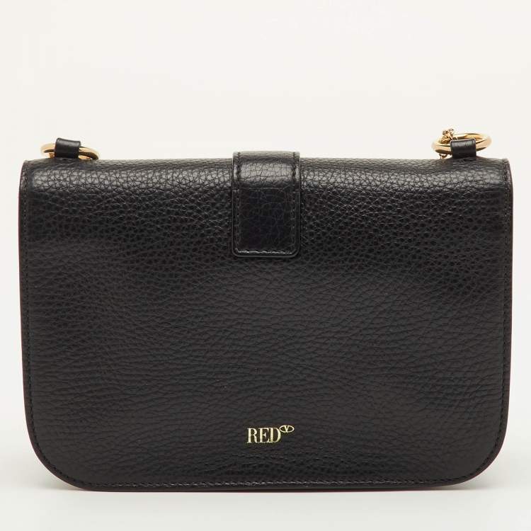Pre Owned RED Valentino Black Leather Buckle Detail Chain Shoulder Bag