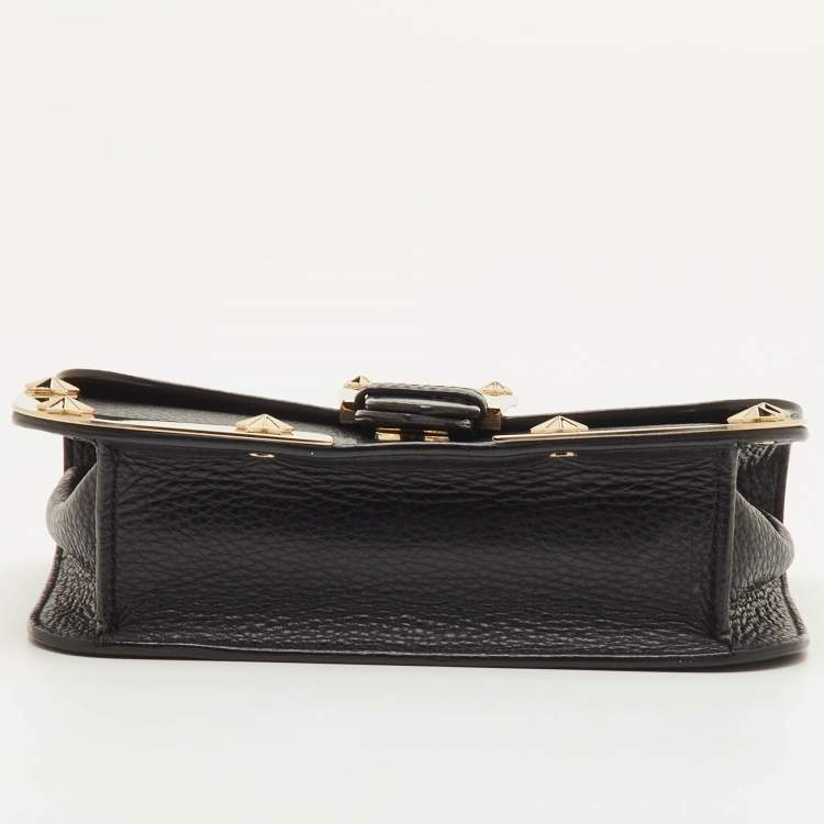 Pre Owned RED Valentino Black Leather Buckle Detail Chain Shoulder Bag