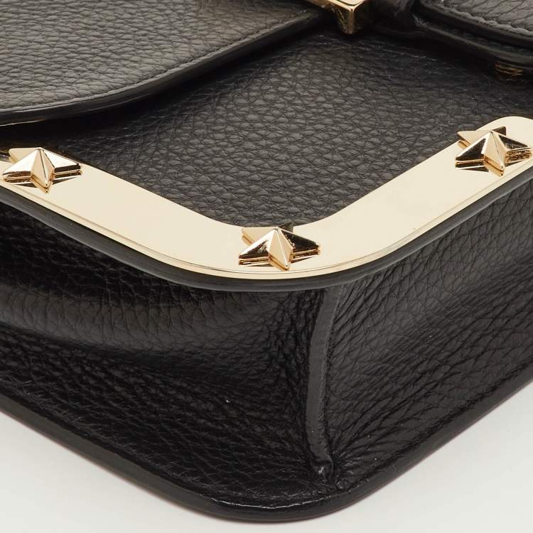 Pre Owned RED Valentino Black Leather Buckle Detail Chain Shoulder Bag