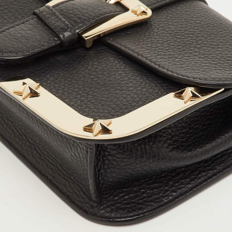 Pre Owned RED Valentino Black Leather Buckle Detail Chain Shoulder Bag