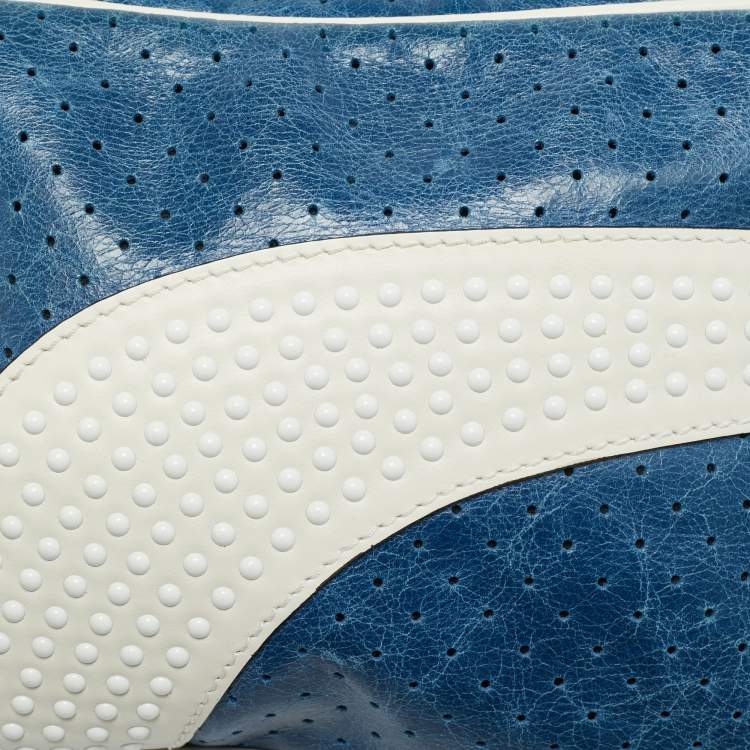 Pre Owned RED Valentino x Puma Blue/White Perforated Leather Camera Shoulder Bag