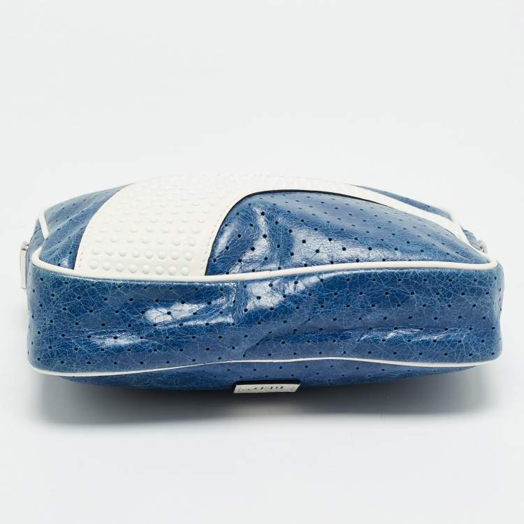 Pre Owned RED Valentino x Puma Blue/White Perforated Leather Camera Shoulder Bag