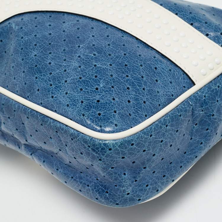 Pre Owned RED Valentino x Puma Blue/White Perforated Leather Camera Shoulder Bag