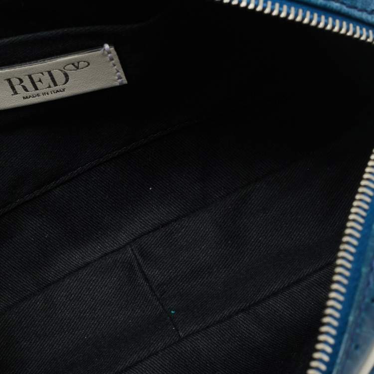 Pre Owned RED Valentino x Puma Blue/White Perforated Leather Camera Shoulder Bag