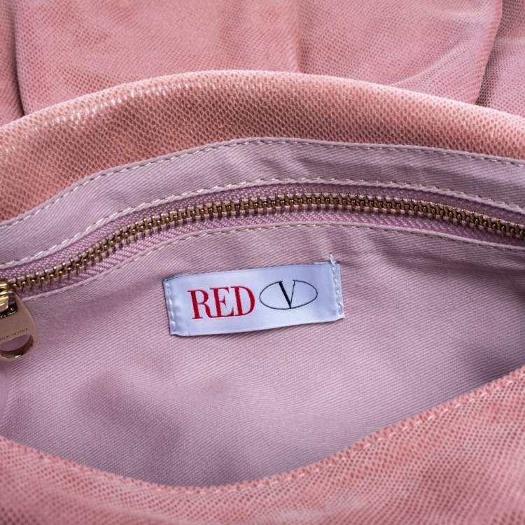 Pre Owned Red Valentino Pink Textured Leather Bow Flap Chain  Shoulder Bag