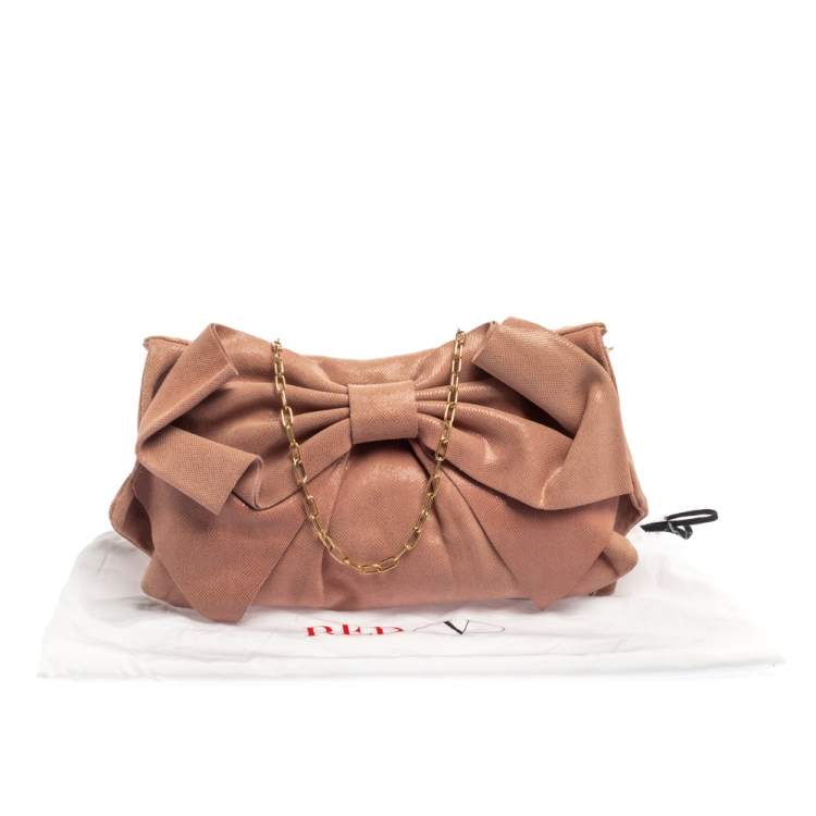 Pre Owned Red Valentino Pink Textured Leather Bow Flap Chain  Shoulder Bag