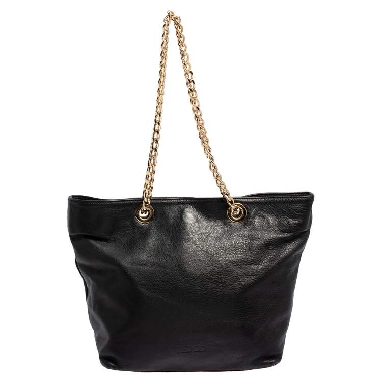 Pre Owned Red Valentino Black/Red Leather Bow Chain Shoulder Bag